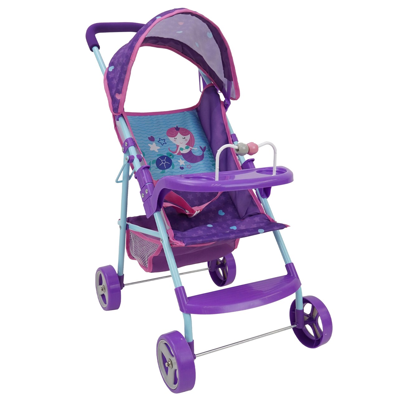 509: Mermaid Doll Stroller - Kids Pretend Play, Canopy & Cup Holder, Easy Fold Storage & Travel, Fits Dolls Up To 21", Ages 3+